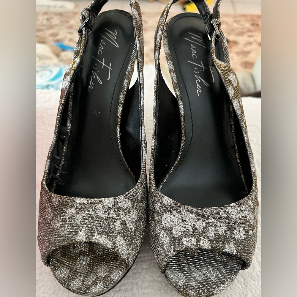 Marc Fisher Black and Silver Textured Heels